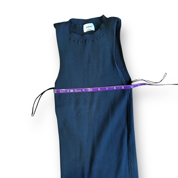 Aritzia Wilfred Dark Gray Blue High Neck Sleeveless Ribbed Maxi Dress Size Small - Picture 3 of 7